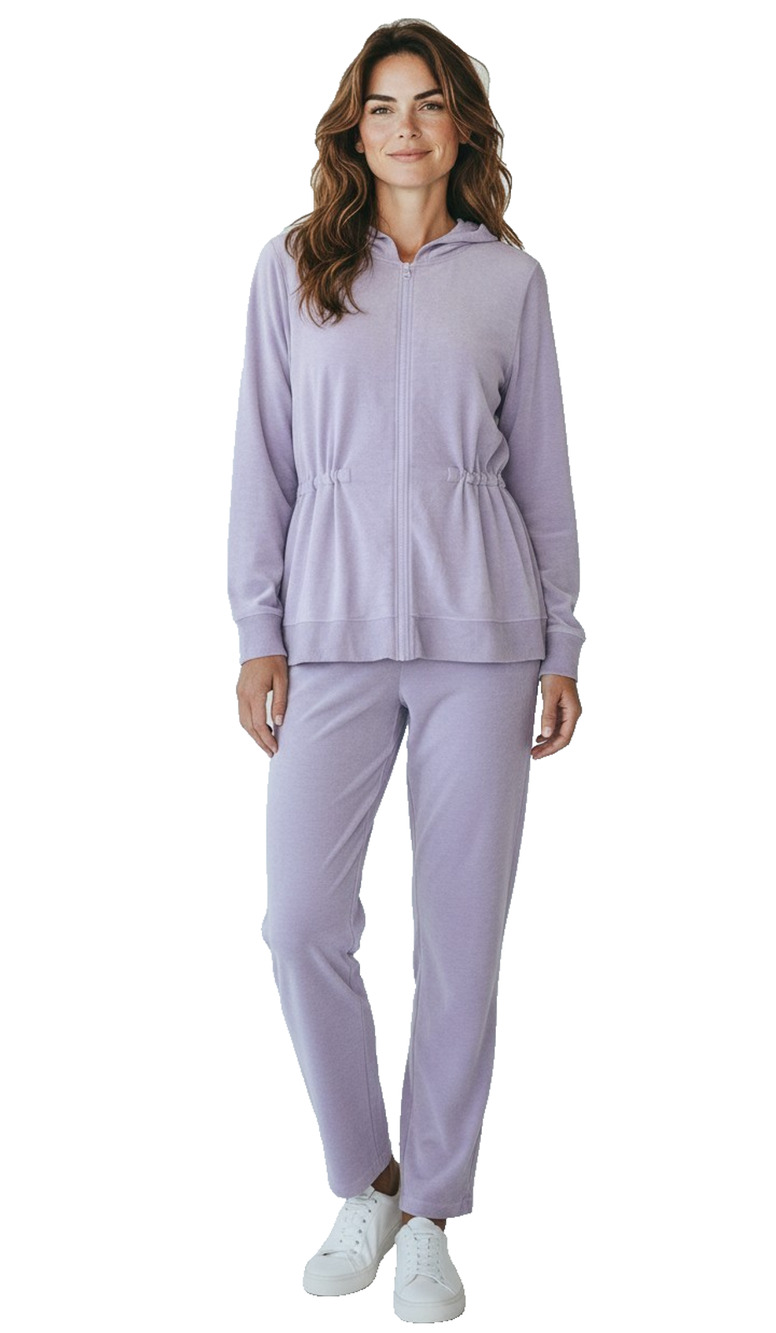 A8 NEW SOFT SURROUNDINGS Light Purple Fleece Zip Hoodie L Pants M 2Pc Sweat Set